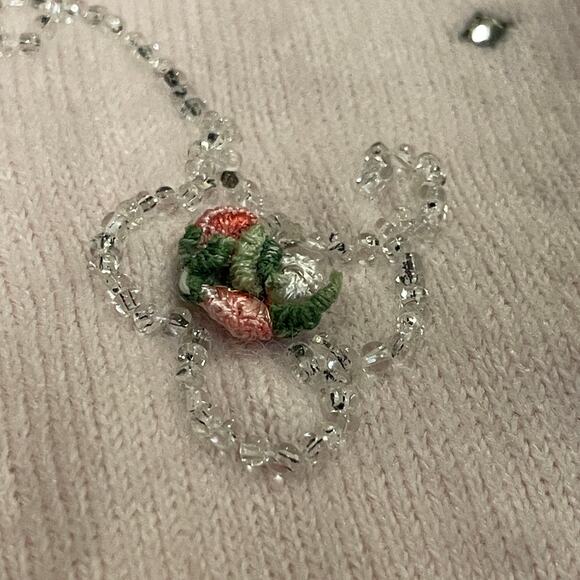 Rare 50's Pandora Orlon Pink Cardigan Sweater | Beads Floral Rhinestones Vintage - Picture 4 of 11